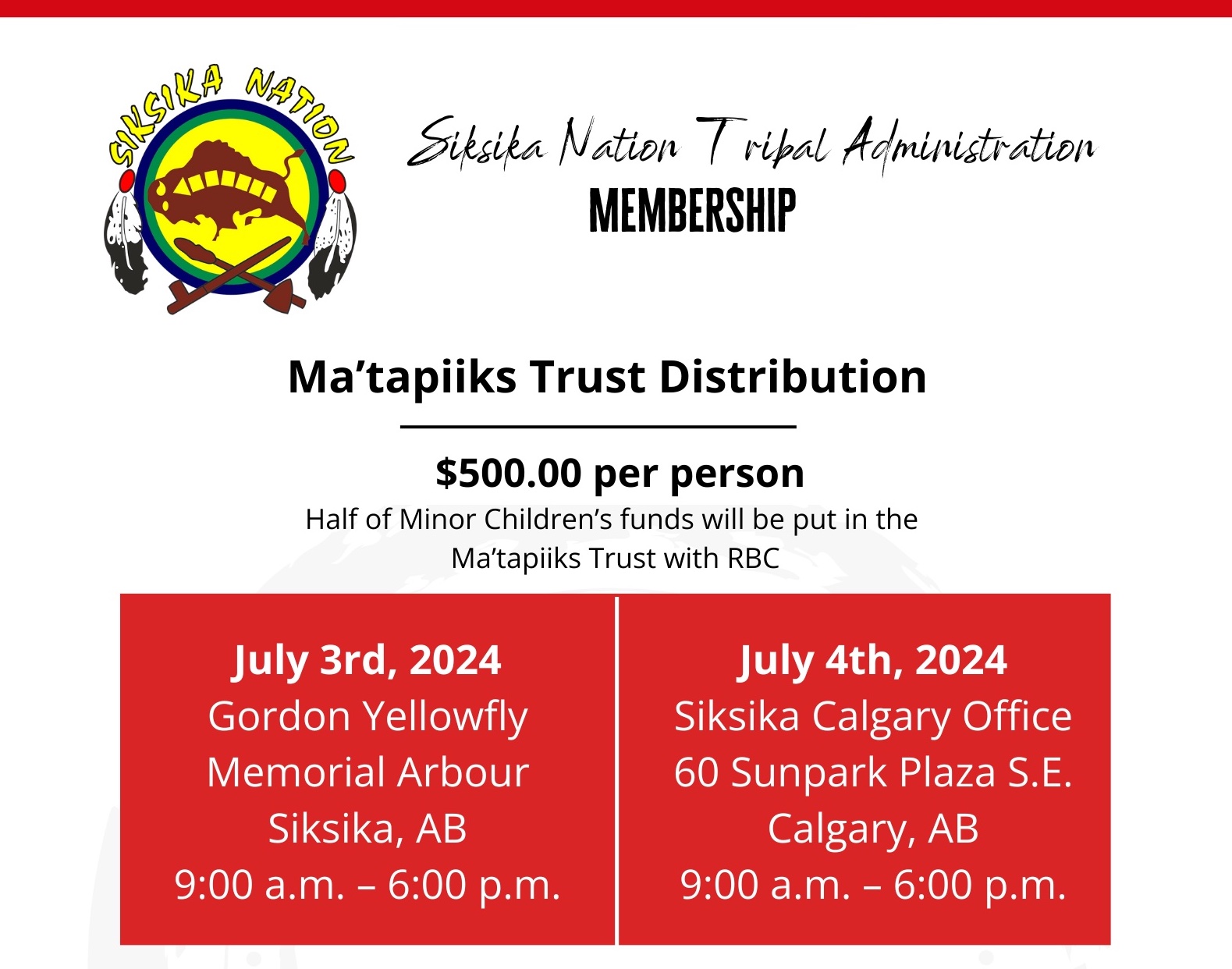 Ma’tapiiks Trust Distribution Announcement