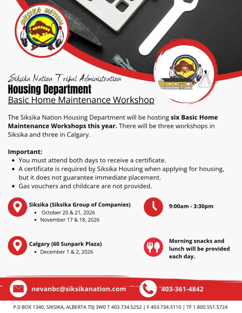 Siksika Housing Basic Home Maintenance Workshop - October 2026